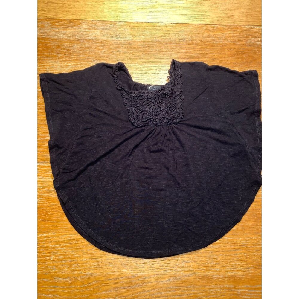 Black Lace Crochet Boho Top With Batwing Sleeves